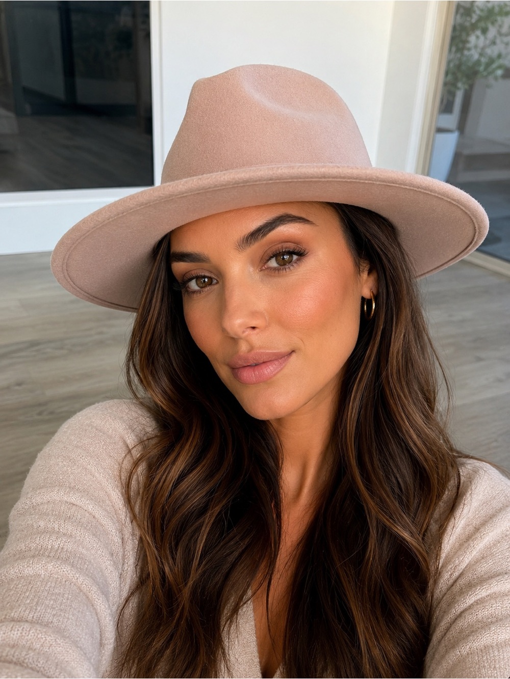 Vici Beige Tan Felt Wide-Brim Fedora Hat